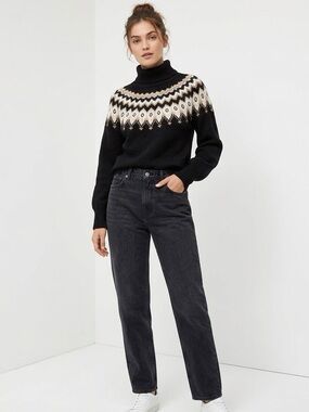 Buffalo fair isle sweater LG black turtle neck sweater women's knit